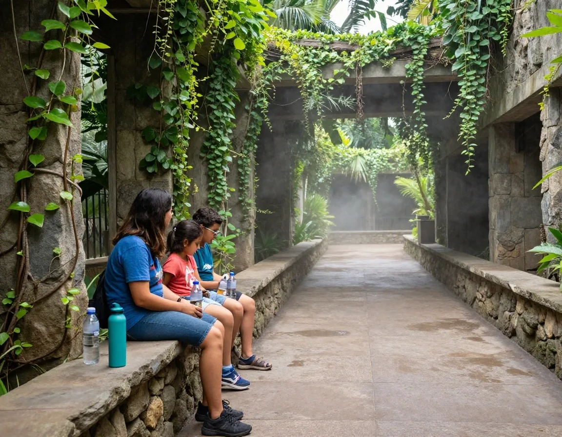 Familia descansando en pabellón de sombra