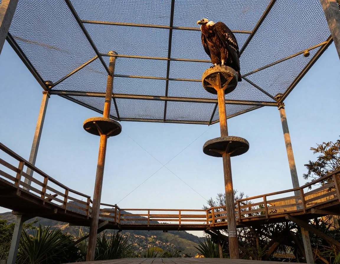 Nuevo aviario de cóndores con malla y pasarela