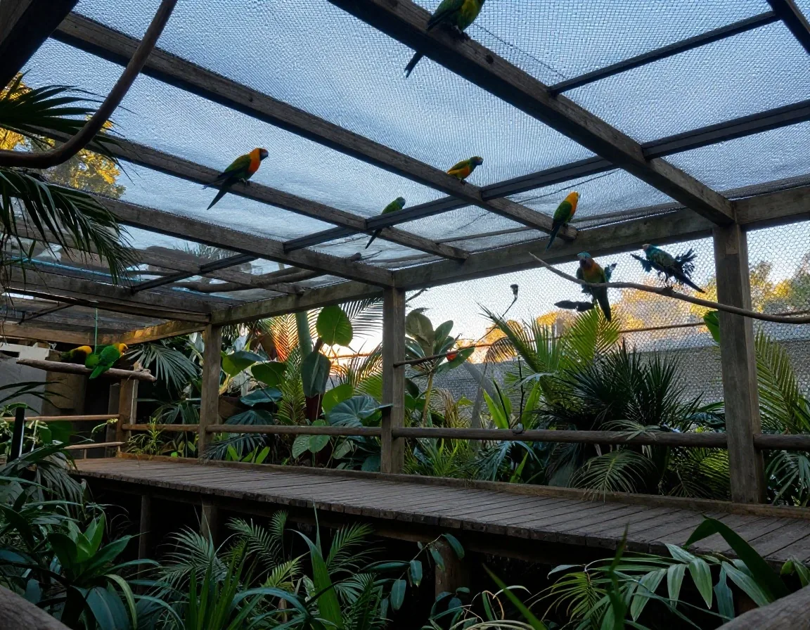 Aviario transitable con luz de mañana
