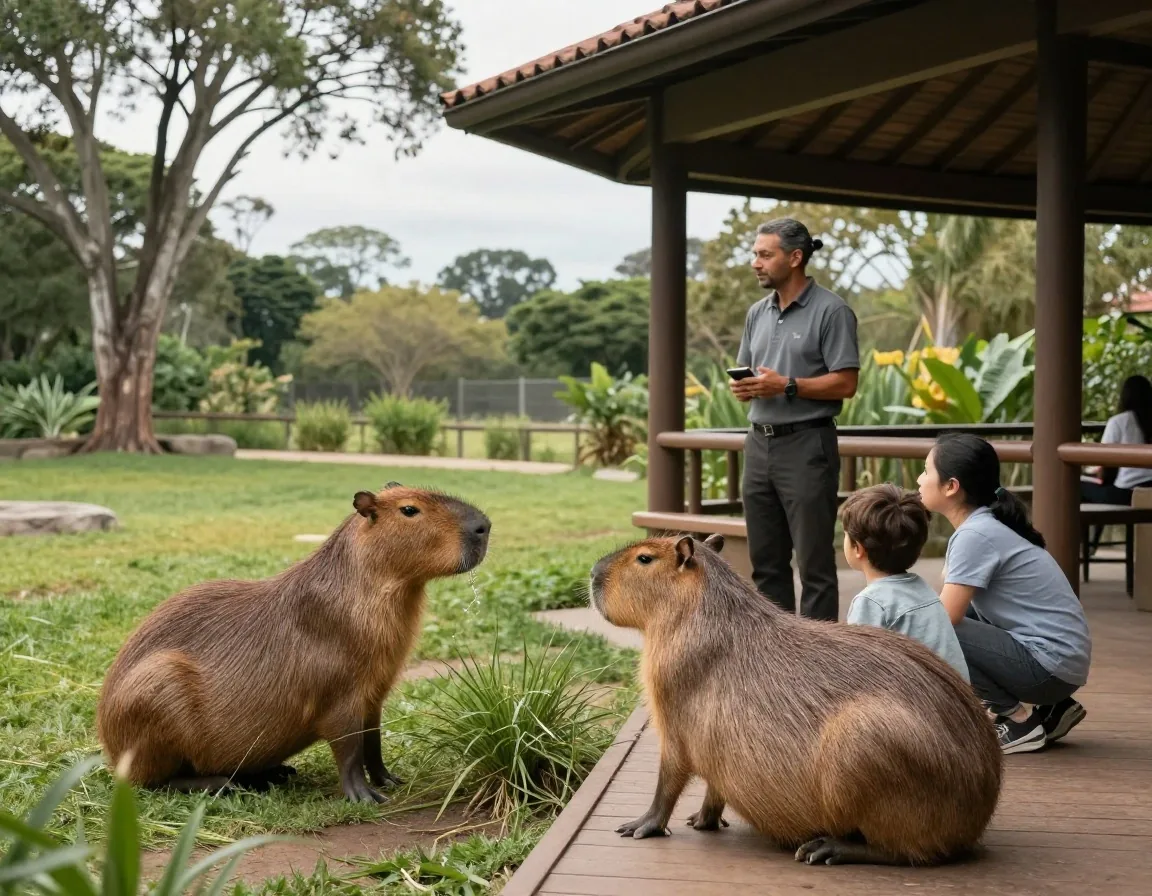 Niña conversando con educadora en el zoológico
