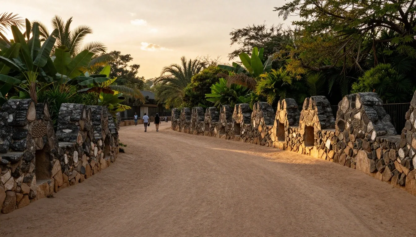Sendero junto al recinto de jaguares al atardecer