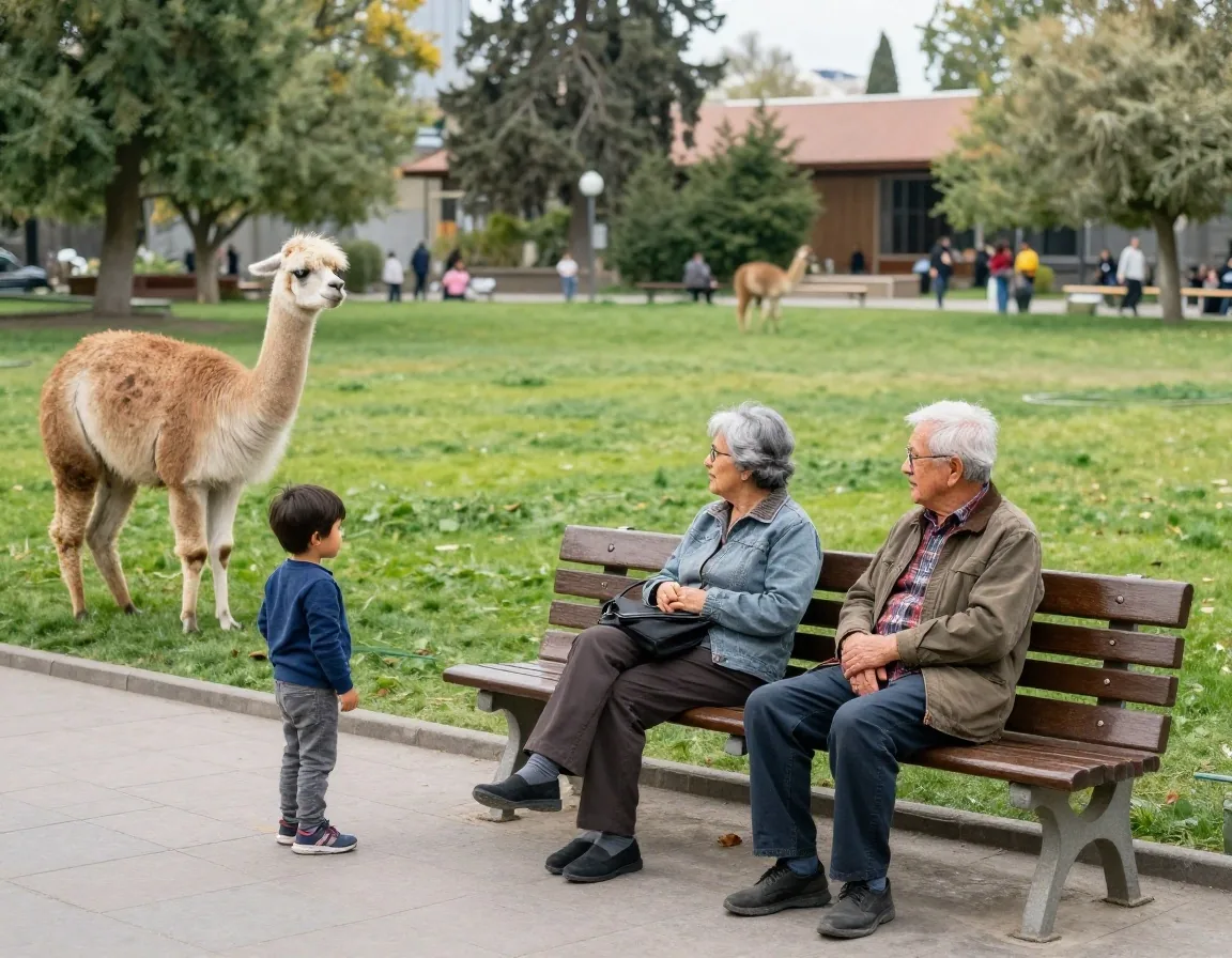 Abuelos descansando en banca en parque compacto
