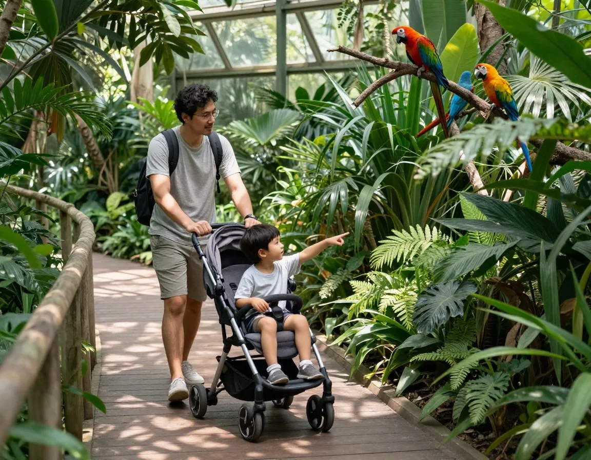 Aviario transitable con familia y coche