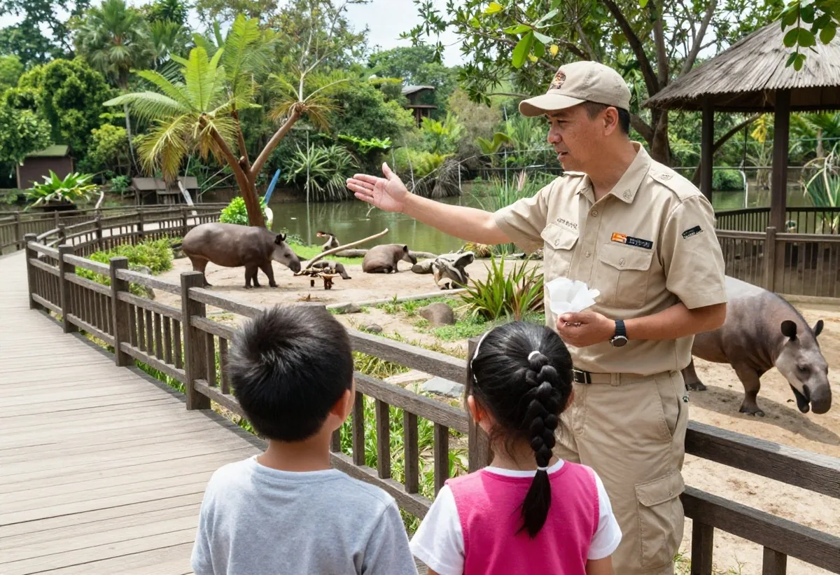 Personal del parque orientando a una familia