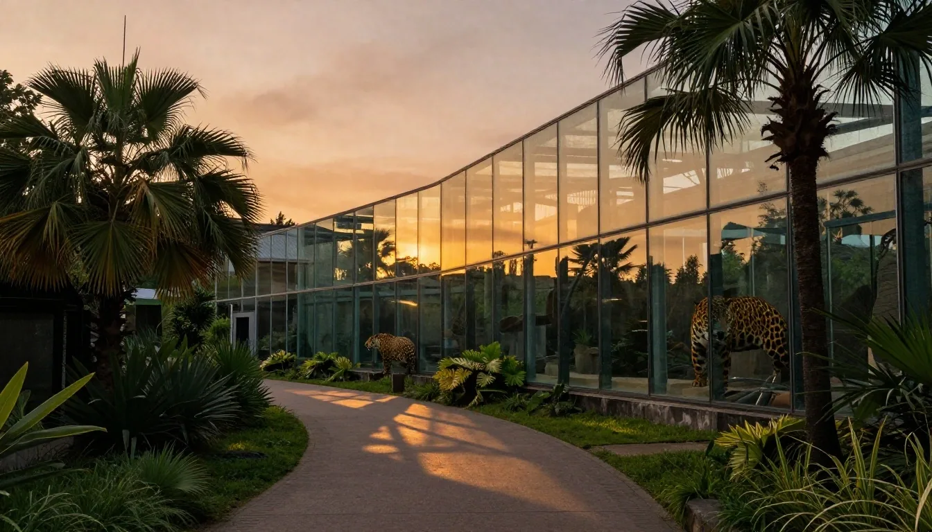 Sendero junto al recinto de jaguares al atardecer