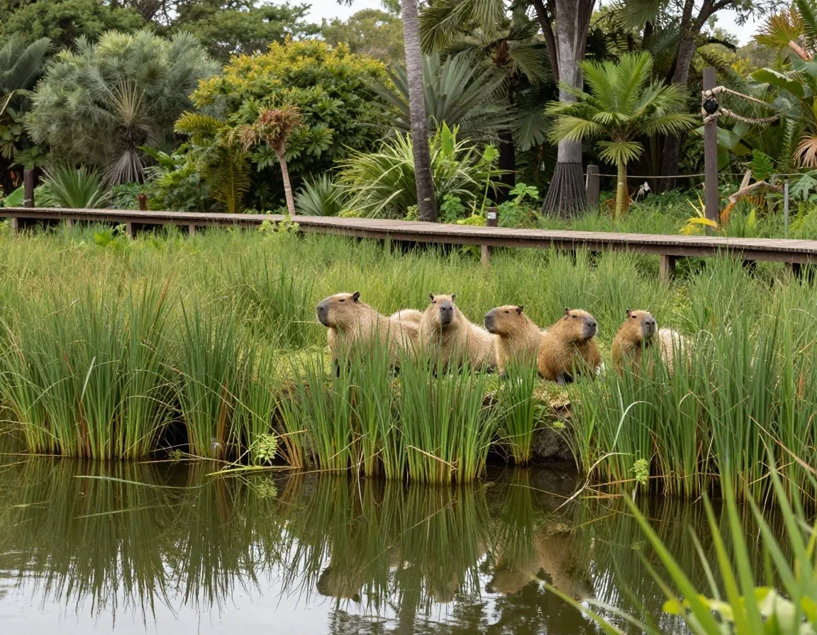Carpinchos junto al agua en bioparque