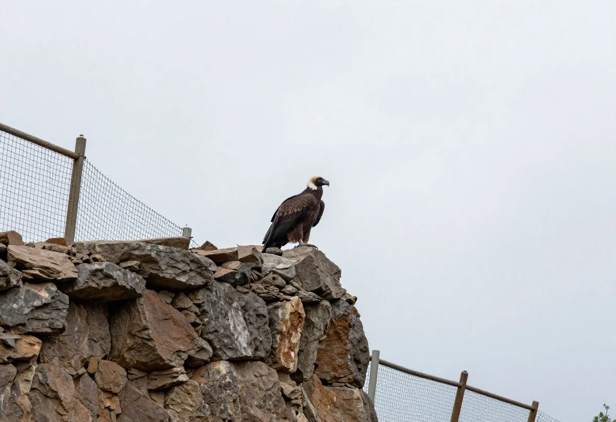 Recinto de cóndor con percha de piedra y malla