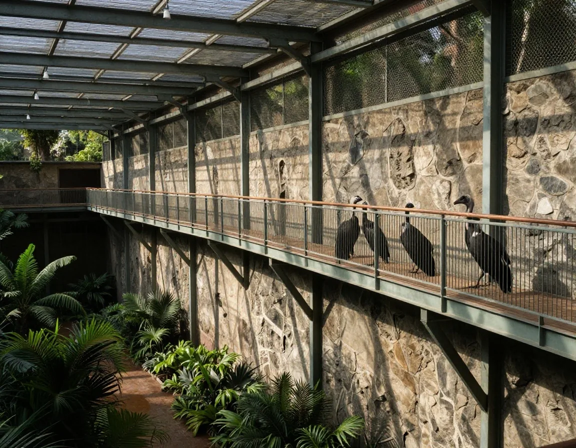 Cóndor sobre percha de basalto en aviario