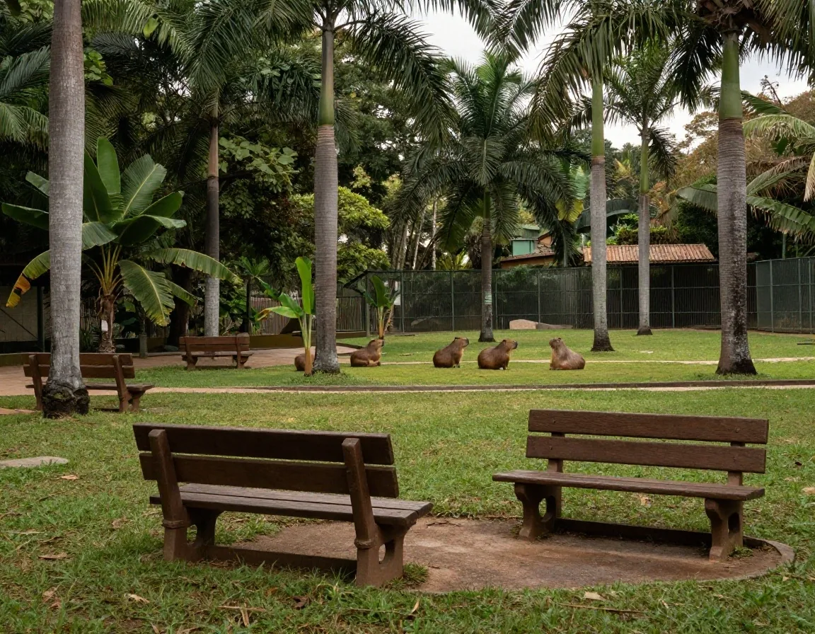 Avenida arbolada en un zoológico grande de Brasil