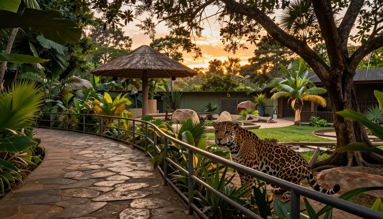 Sendero junto al recinto de jaguares al atardecer