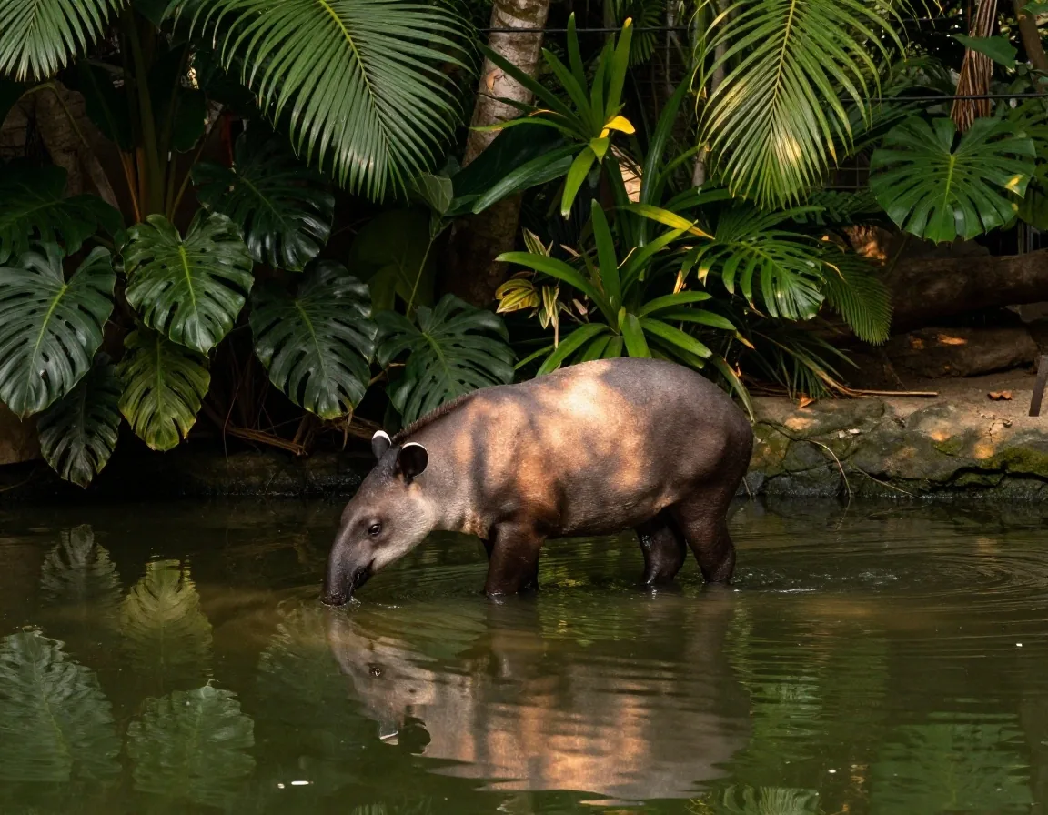 Tapir junto al agua en zona de ribera